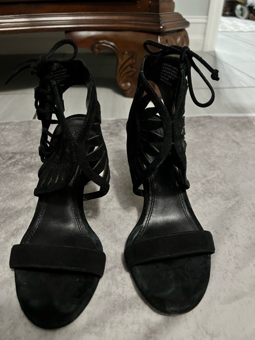 Tory Burch Black Suede Lace-Up Cutout Heels